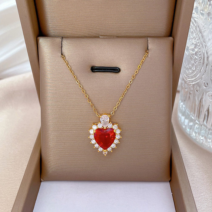 Collar de diamantes de imitación con incrustaciones de cobre y acero inoxidable en forma de corazón a la moda