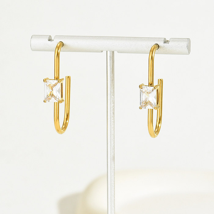 1 par de pendientes chapados en oro de 18 quilates con incrustaciones rectangulares de estilo informal y sencillo estilo IG