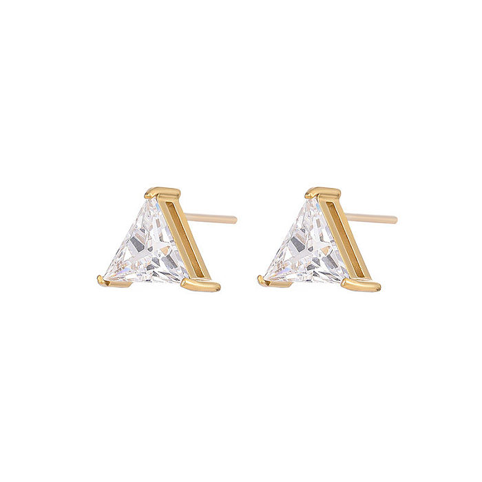 Fashion Triangle Stainless Steel Inlay Zircon Ear Studs 1 Pair