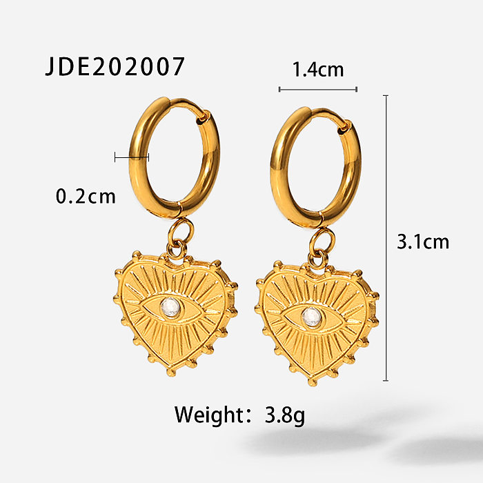 18K Gold Stainless Steel  Devil's Eye Heart-shaped Pendant Earrings