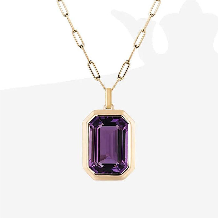 IG Style Square Stainless Steel  Plating Inlay Zircon 18K Gold Plated Pendant Necklace