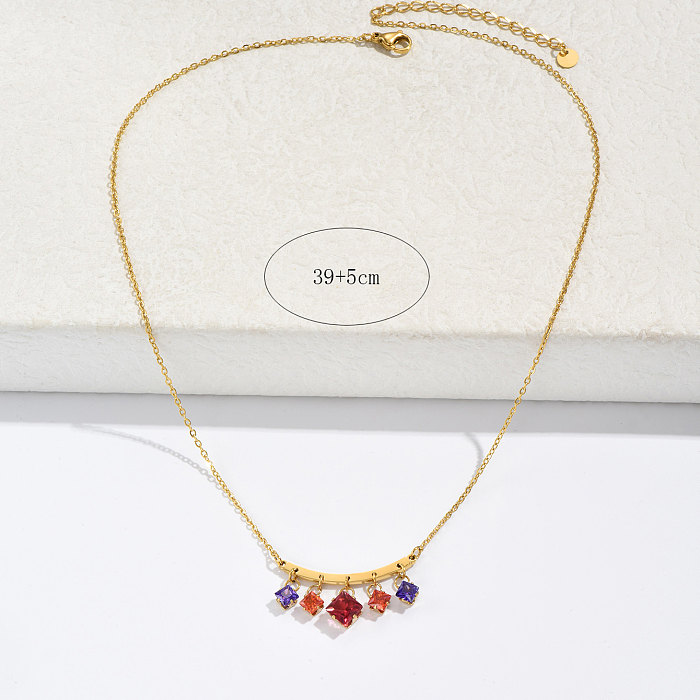 Luxuriöse Rhombus-Edelstahl-Halskette, Quaste, Zirkon-Edelstahl-Halsketten, 1 Stück