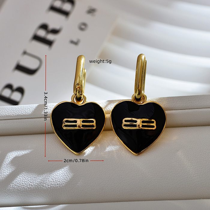 1 paire de boucles d'oreilles pendantes en acier inoxydable et émail en forme de cœur, Style Simple