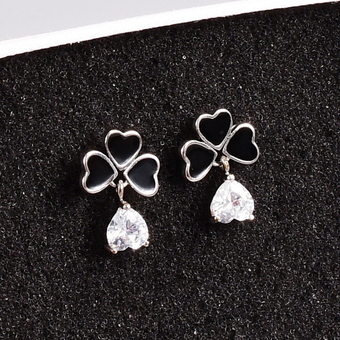 Fashion Heart Shape Stainless Steel Drop Earrings Artificial Rhinestones Stainless Steel  Earrings