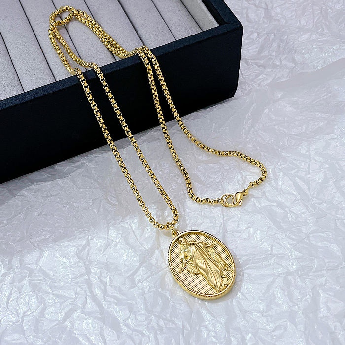 Retro Streetwear Oval Stainless Steel  Stainless Steel Plating Pendant Necklace