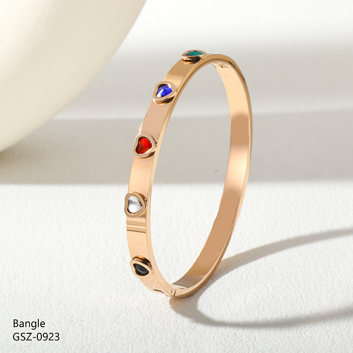 Wholesale Casual Classic Style Geometric Heart Shape Stainless Steel Plating Inlay Rose Gold Plated Gold Plated Silver Plated Rhinestones Bangle