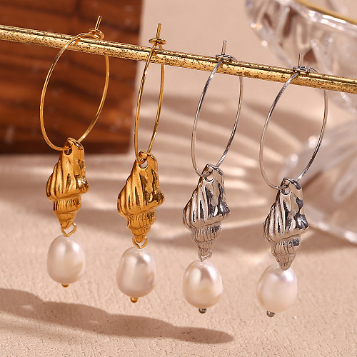 1 paire de boucles d'oreilles pendantes en acier inoxydable plaqué or 18 carats, Style Vintage, Style Simple, Style classique, cercle, couleur unie