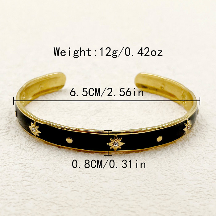 Casual Commute Star Stainless Steel Enamel Plating Inlay Zircon Gold Plated Bangle