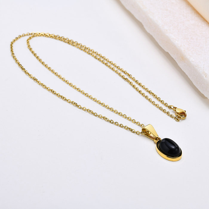 Simple Style Oval Stainless Steel  Gold Plated Agate Pendant Necklace In Bulk