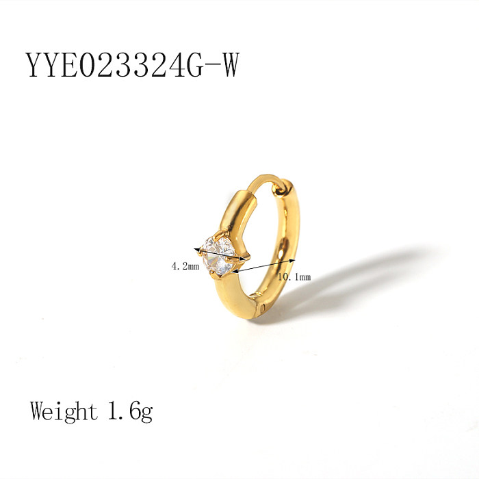 1 Pair IG Style Solid Color Plating Inlay Stainless Steel  Zircon 18K Gold Plated Hoop Earrings
