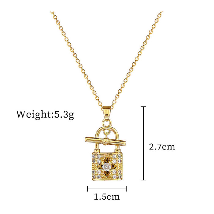 Simple Style Classic Style Lock Stainless Steel Plating Inlay Artificial Gemstones Pendant Necklace