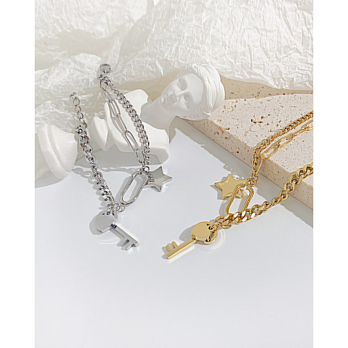 Bracelets en acier inoxydable à clé pentagramme de style simple Bracelets en acier inoxydable à placage en couches