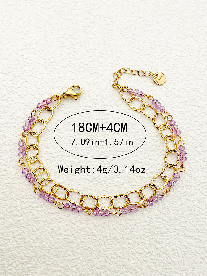Lady Classic Style Oval Stainless Steel Artificial Crystal Plating 14K Gold Plated Bracelets