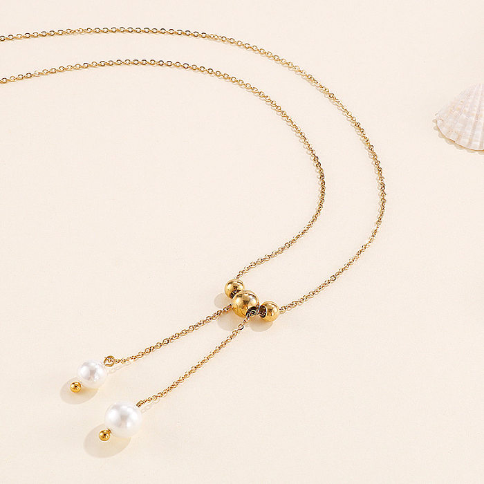 Mode Edelstahl Gold Kette Shell Perle Stahl Kugel Quaste weibliche Halskette