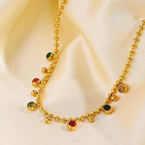 Casual Simple Style Round Stainless Steel  Plating Inlay Zircon Necklace