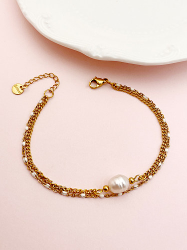 Lässige Pendelarmbänder aus Edelstahl mit künstlichen Perlen und türkisfarbenen Perlen, poliert und vergoldet