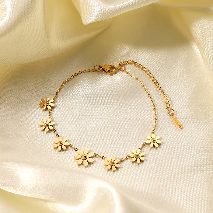 Bracelets plaqués or 18 carats en acier inoxydable à fleurs géométriques de base décontractées