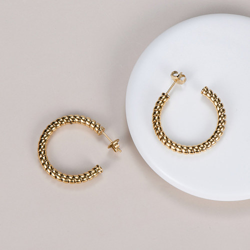 1 Paar Commute-Ohrringe aus rundem, perlenbesetztem Edelstahl mit 18-Karat-Vergoldung