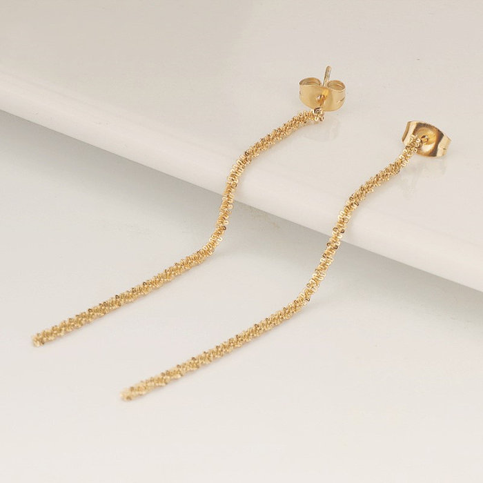 1 Pair Elegant Basic Solid Color Stainless Steel  Gold Plated Drop Earrings