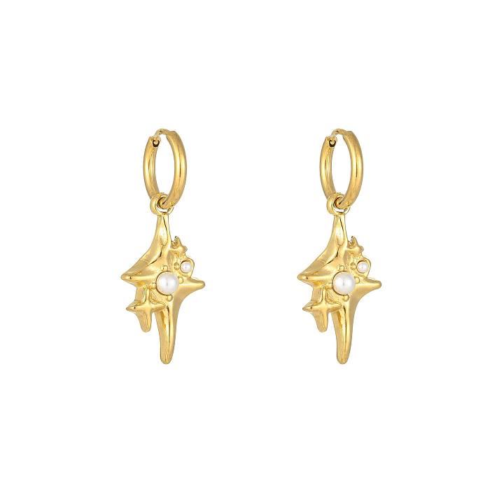 1 Pair Elegant Streetwear Star Plating Inlay Stainless Steel Artificial Pearls Drop Earrings