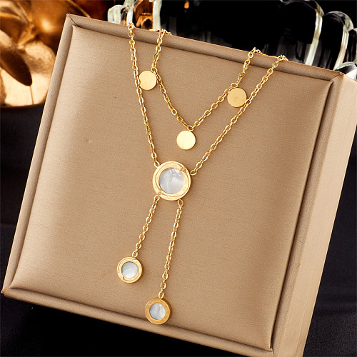 Vintage Style French Style Round Stainless Steel  Tassel Plating 18K Gold Plated Layered Necklaces