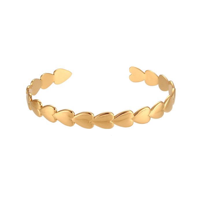 Retro Stripe Heart Shape Stainless Steel Gold Plated Bangle 1 Piece