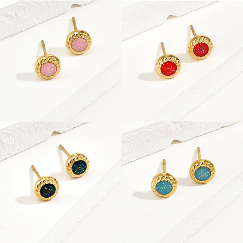 1 Pair Fashion Round Colorful Stainless Steel  Plating Inlay Resin Ear Studs