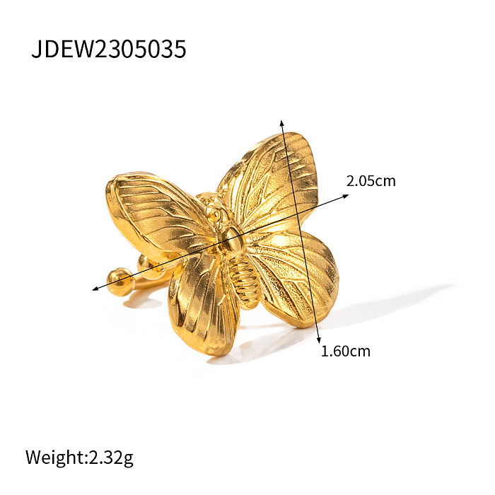 1 pieza de aretes chapados en oro de 18 quilates de acero inoxidable con revestimiento de mariposa retro