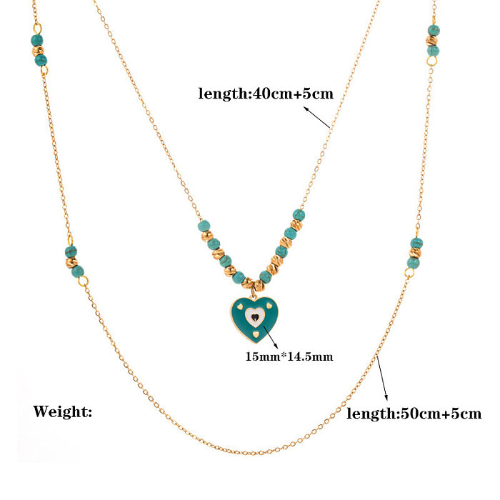 Streetwear-Halsketten mit Herzform und Auge aus Edelstahl mit Perlen und Emaille-Beschichtung