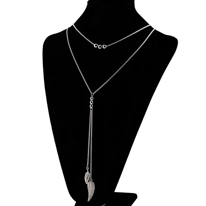 European And American Fashion Long Double-layer Necklace Minimalist Style Stainless Steel  Pendant Necklace Wholesale