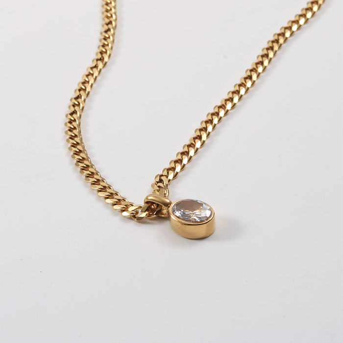 Simple Style Round Stainless Steel Inlaid Zircon Necklace