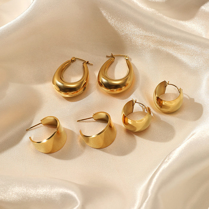Geometrische vergoldete Ohrringe aus Edelstahl im französischen Stil, 1 Paar