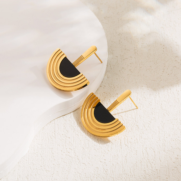 1 Pair Simple Style Artistic Semicircle Leaf Stainless Steel  Zircon 18K Gold Plated Drop Earrings