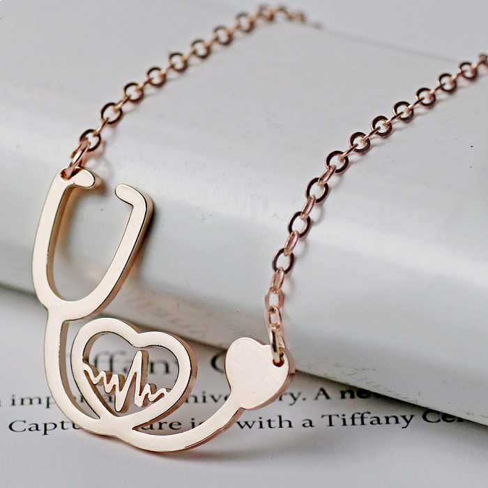 Wholesale Jewelry Electrocardiogram Stethoscope Pendant Stainless Steel Necklace jewelry