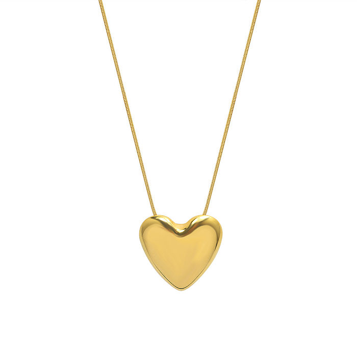 Estilo francês pêssego coração pingente cobra osso corrente de aço inoxidável 18k ouro coração colar