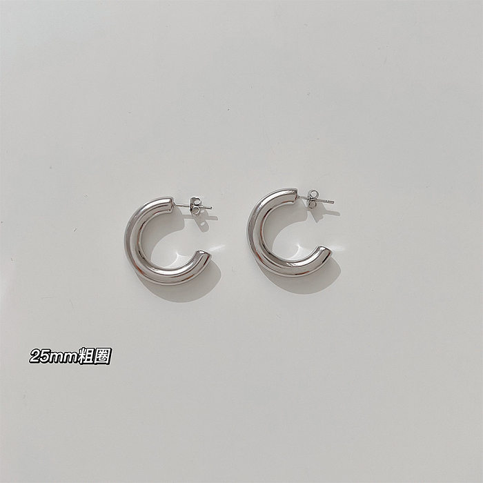 Boucles d'oreilles rétro simples en forme de C pour femmes, demi-cercle en acier inoxydable, or et argent