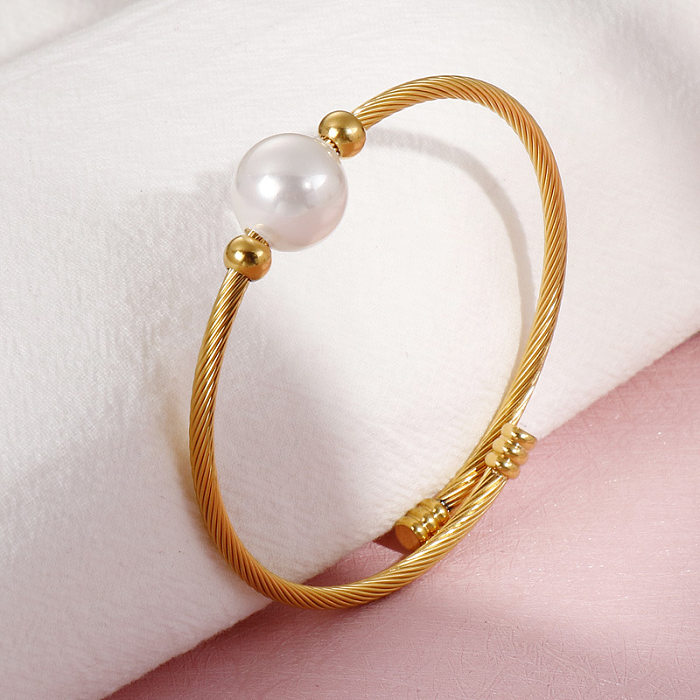 Korea Simple Stainless Steel Open Pearl Bracelet Wholesale jewelry