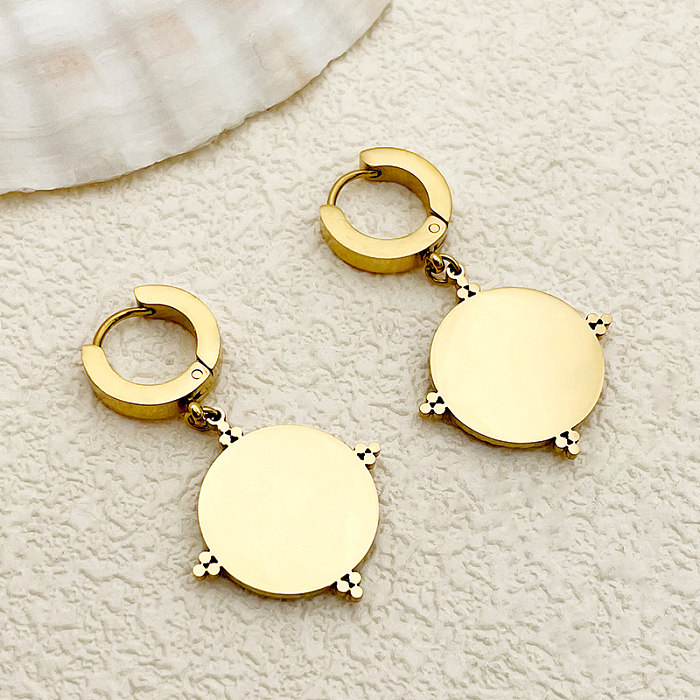 1 Pair Vintage Style Sweet Heart Shape Polishing Enamel Plating Stainless Steel  Gold Plated Drop Earrings