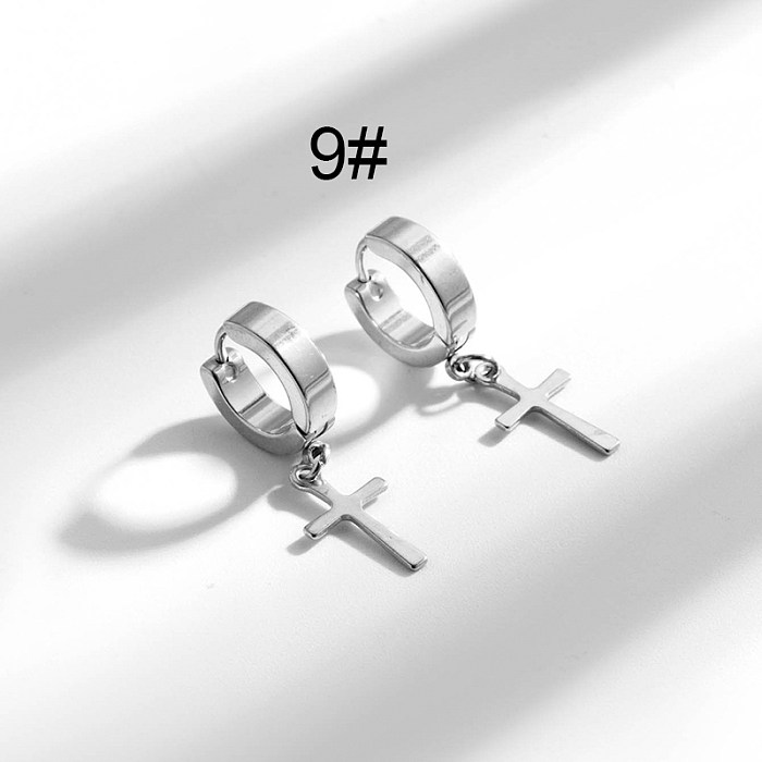1 paire de boucles d'oreilles hip-hop géométriques en forme de croix et de plumes en acier inoxydable plaqué or 18 carats