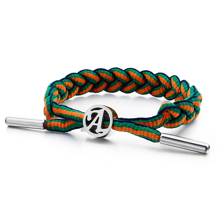 Créatif en acier inoxydable tressé multicolore Couples tirer poignée corde lettre A Bracelet