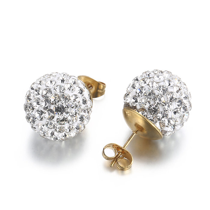 1 par de pendientes informales con incrustaciones de diamantes de imitación chapados en acero inoxidable con bolas brillantes