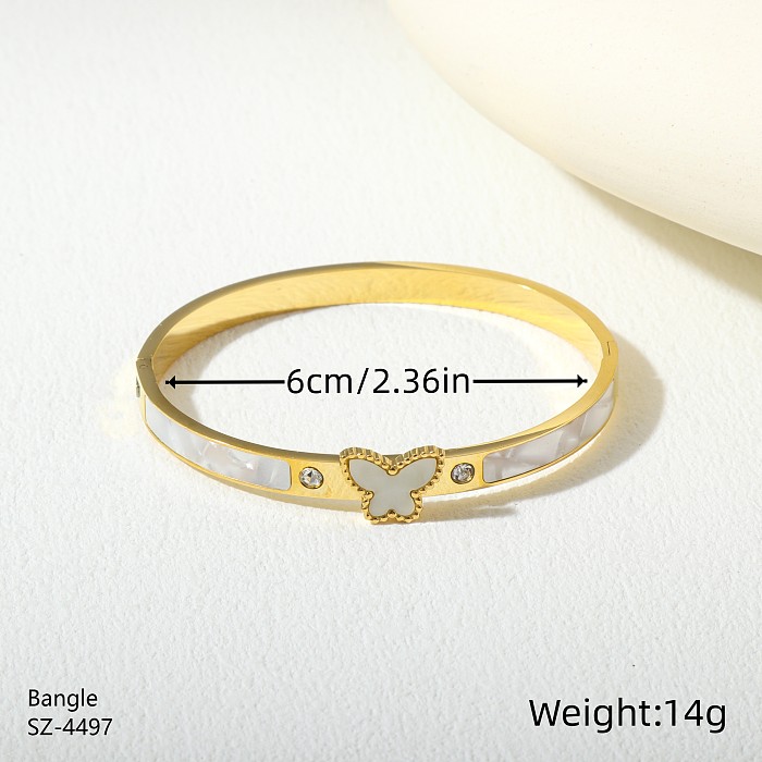 Wholesale Casual Classic Style Butterfly Stainless Steel Plating Inlay Rose Gold Plated Gold Plated Silver Plated Rhinestones Shell Bangle