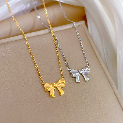Simple Style Bow Knot Stainless Steel Copper Plating Gold Plated Pendant Necklace