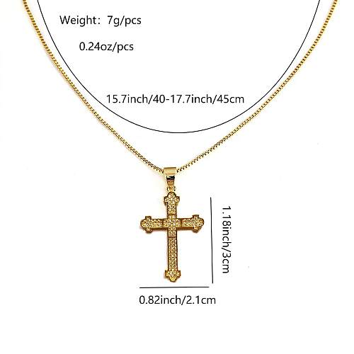 Collier avec pendentif en forme de croix rétro, en acier inoxydable, cuivre, plaqué or 18 carats, Zircon, vente en gros