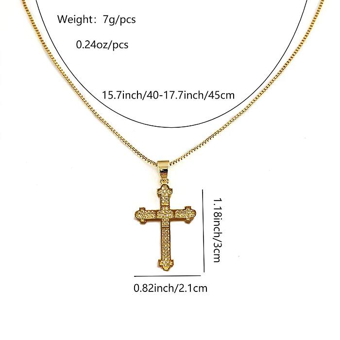 Großhandel Halskette mit Retro-Kreuz-Anhänger aus Edelstahl, Kupfer, 18 Karat vergoldet, Zirkon