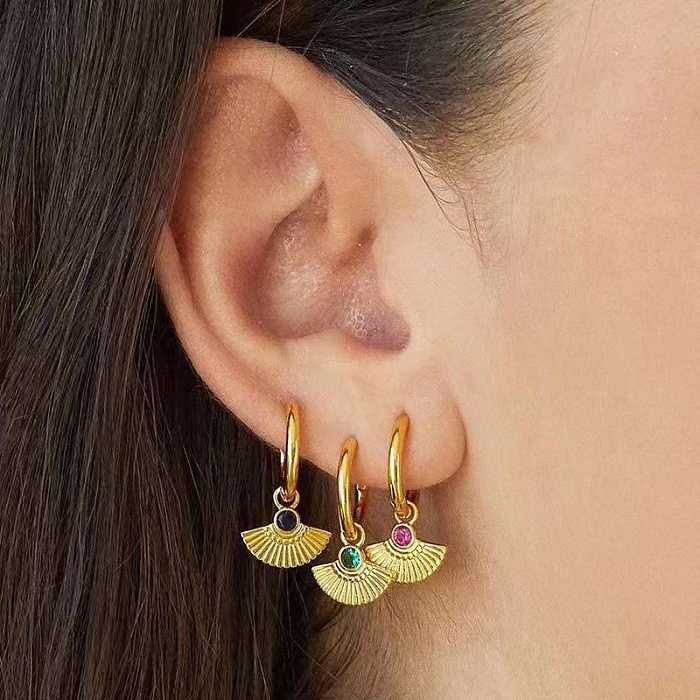 1 paire de boucles d'oreilles rétro en acier inoxydable, avec incrustation de Zircon