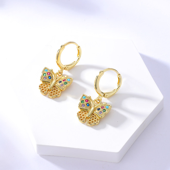 Fashion Copper 18K Gold Plated Colorful Zircon Butterfly Buckle Earrings