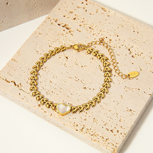 Pulseiras banhadas a ouro 18K em aço inoxidável com formato de coração em estilo moderno