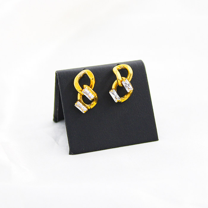 1 Pair Simple Style Chain Plating Inlay Stainless Steel  Zircon 18K Gold Plated Drop Earrings