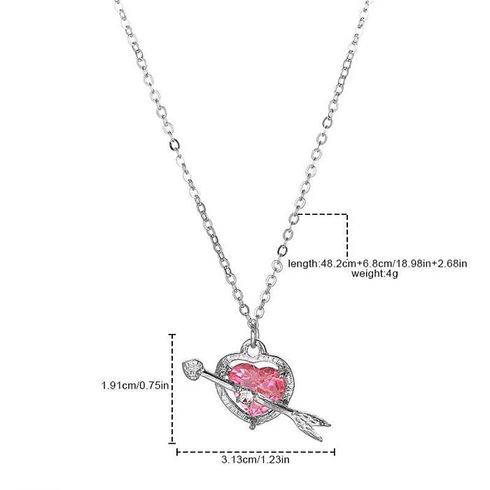 Sweet Heart Shape Stainless Steel Pendant Necklace Inlay Rhinestones Stainless Steel  Necklaces 1 Piece